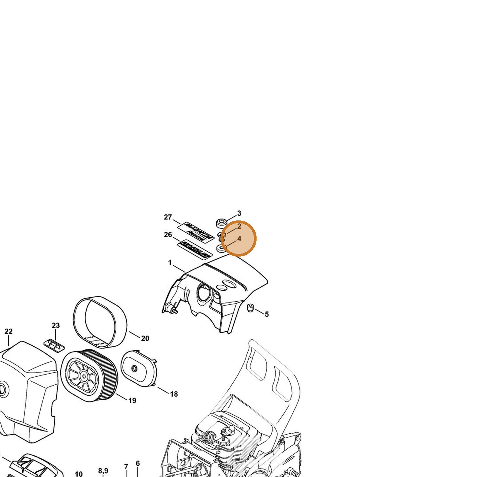 STIHL part 1135-028-1002 — IPL diagram snippet (6x zoom, amber highlight)