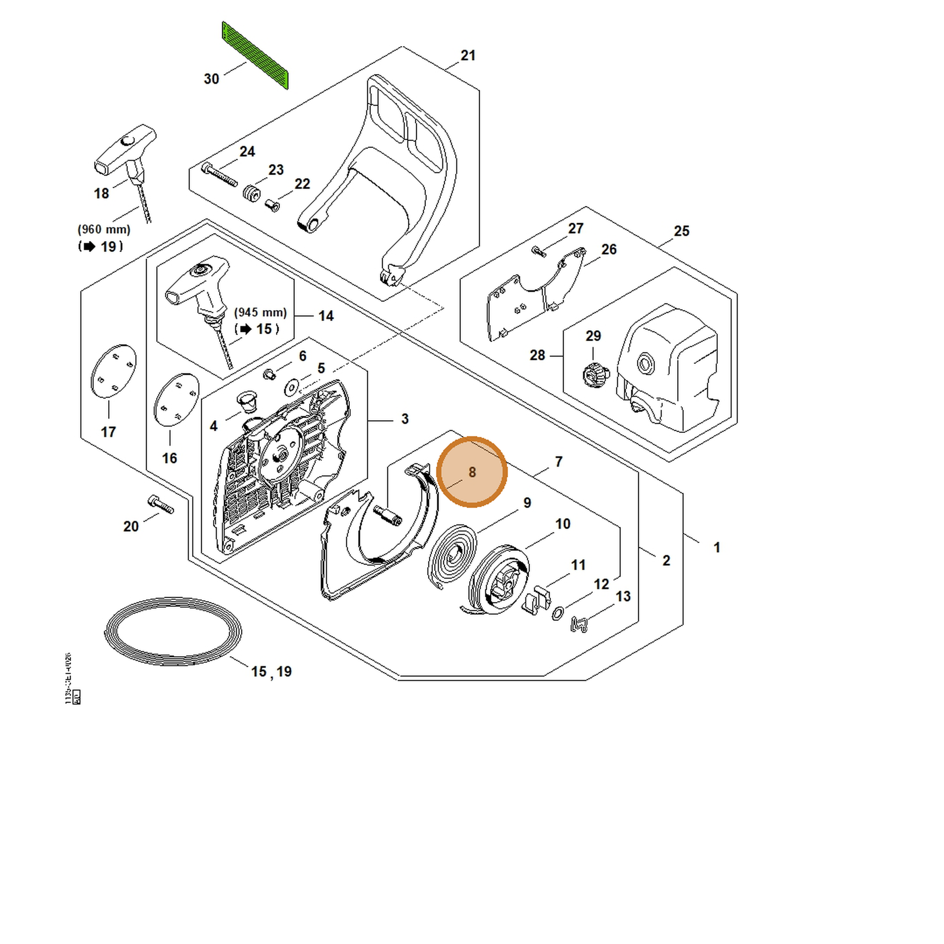 STIHL part 1135-084-7800 — IPL diagram snippet (6x zoom, amber highlight)