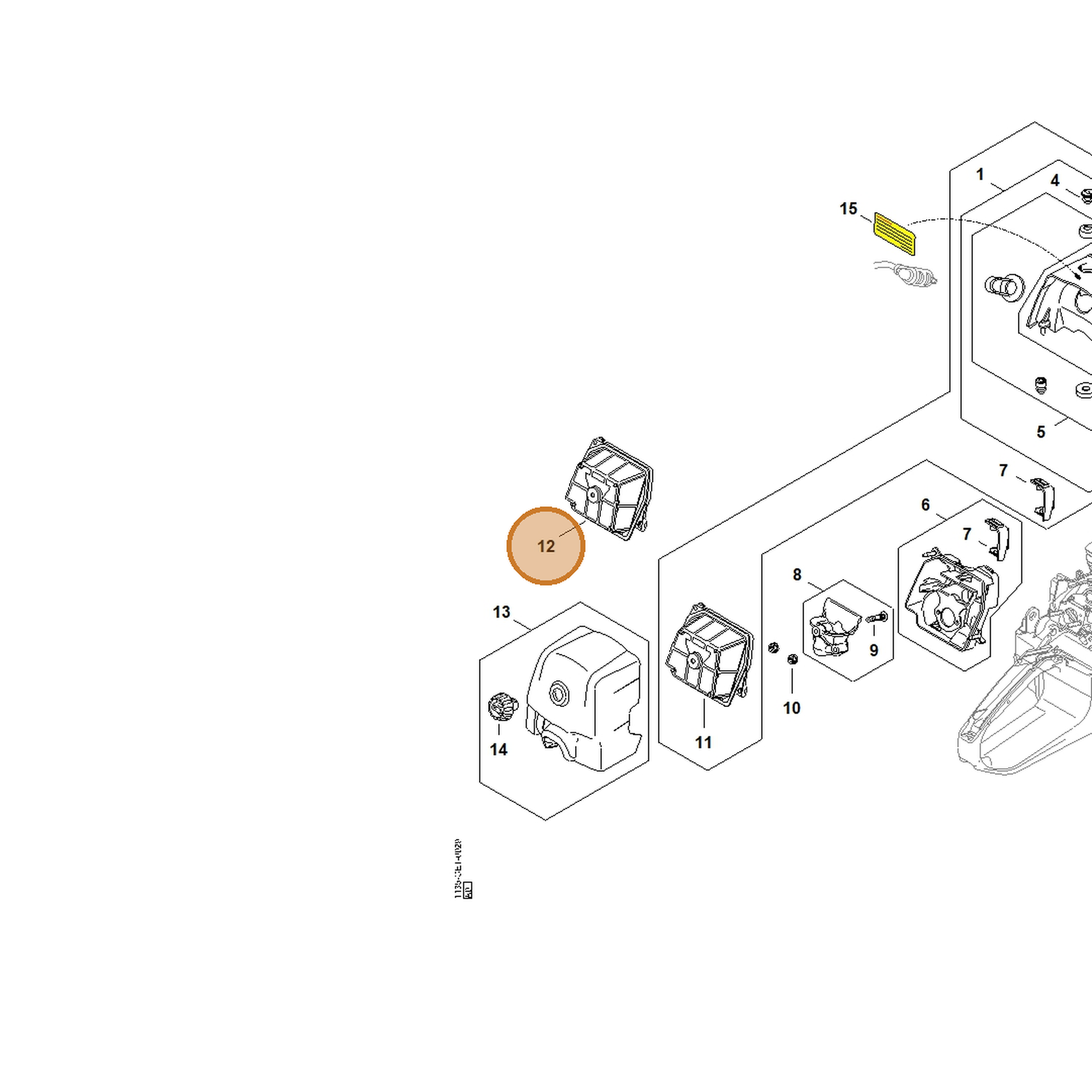 STIHL part 1135-120-1600 — IPL diagram snippet (6x zoom, amber highlight)