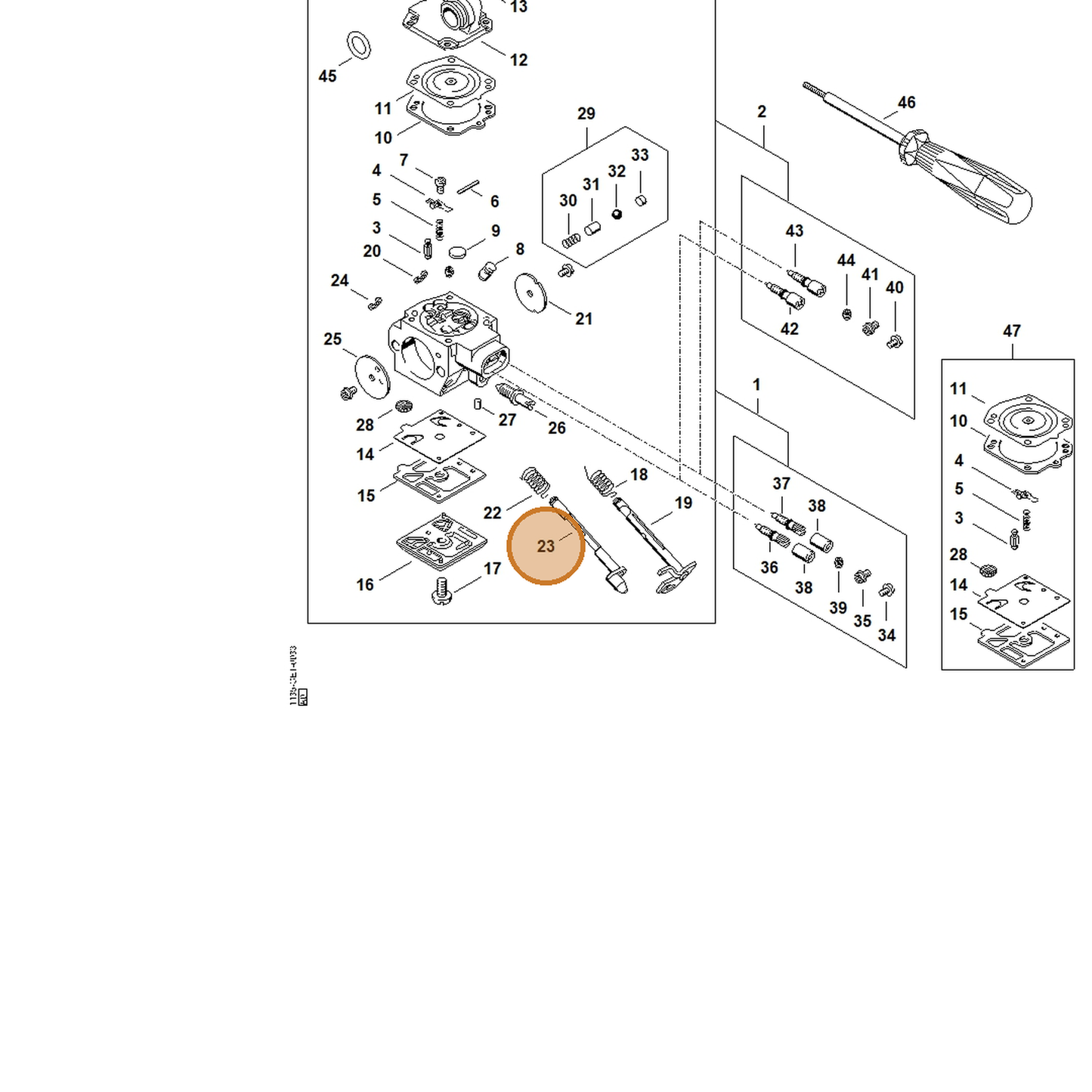 STIHL part 1135-120-7201 — IPL diagram snippet (6x zoom, amber highlight)