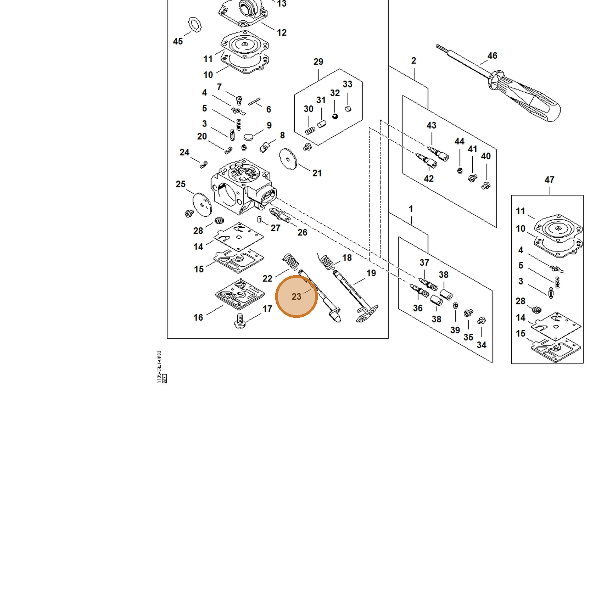 STIHL part 1135-120-7201 — IPL diagram snippet (6x zoom, amber highlight)