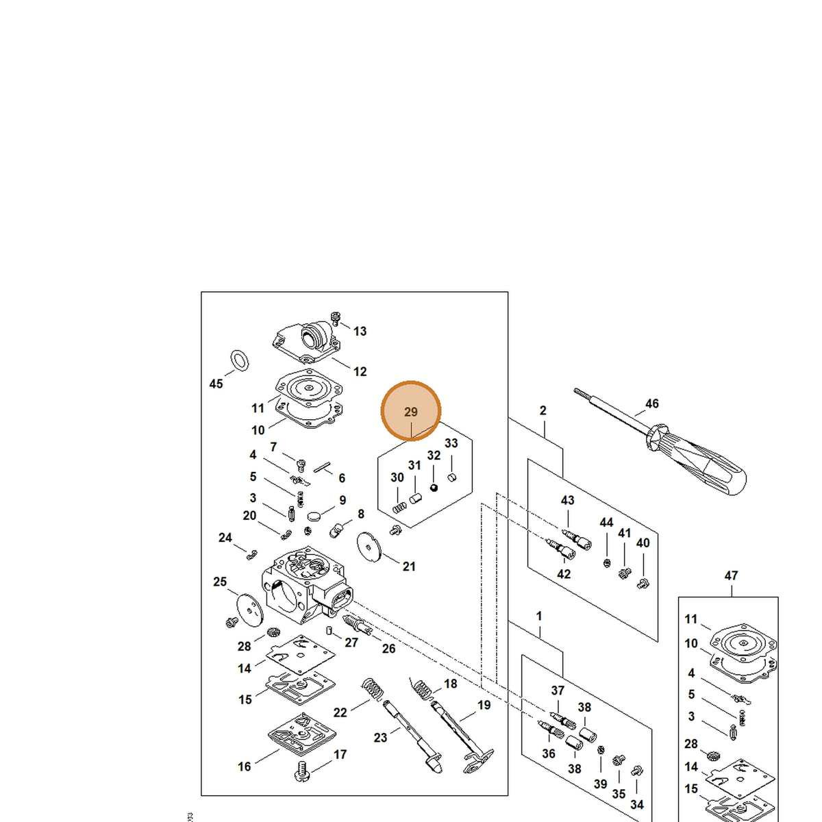 STIHL part 1135-120-9700 — IPL diagram snippet (6x zoom, amber highlight)