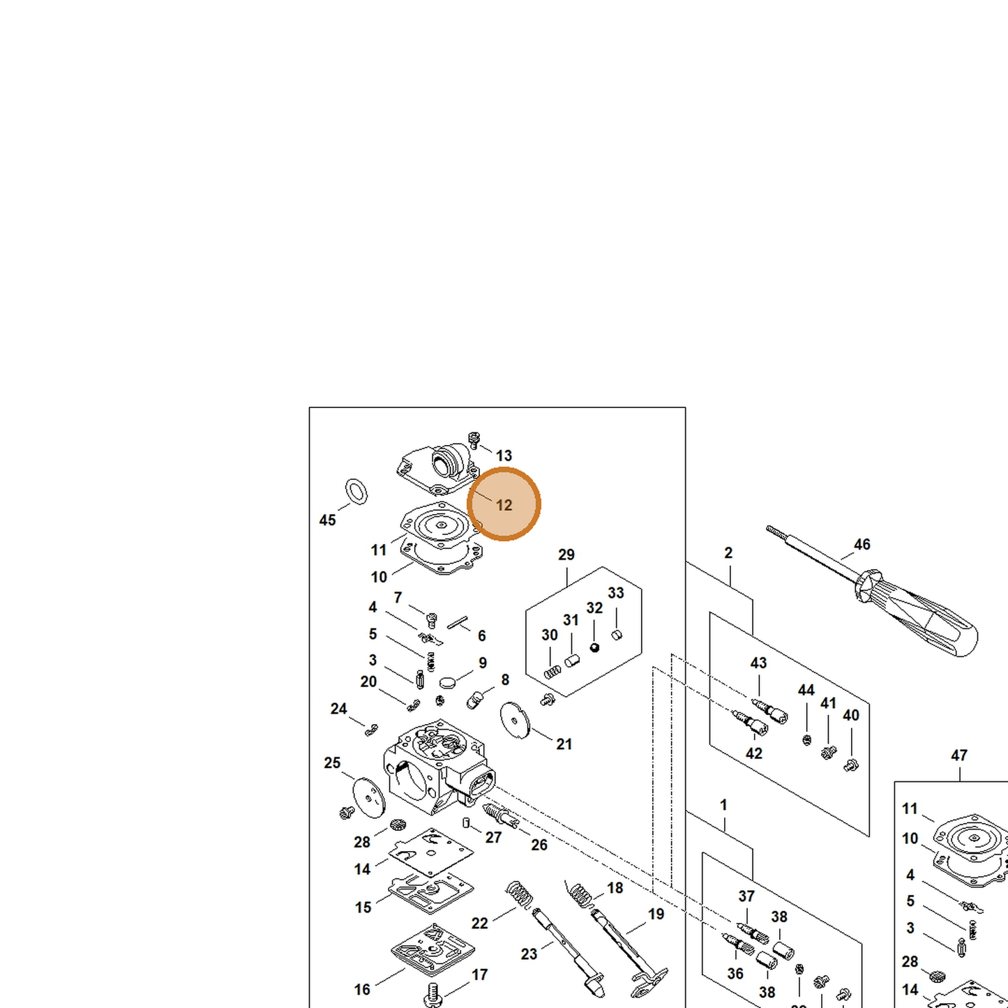 STIHL part 1135-121-0801 — IPL diagram snippet (6x zoom, amber highlight)
