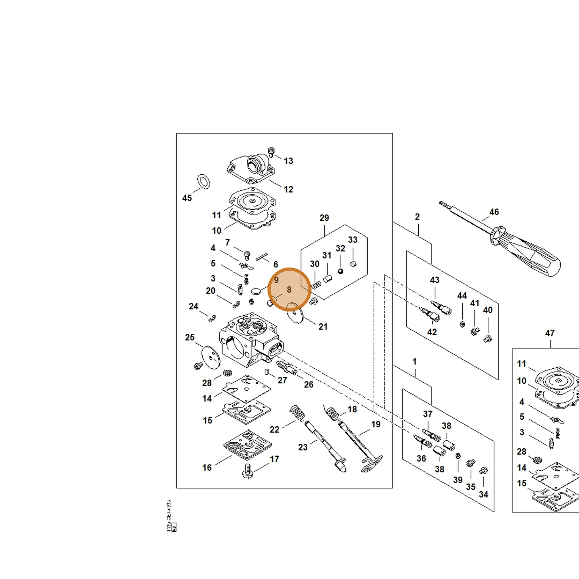 STIHL part 1135-121-5401 — IPL diagram snippet (6x zoom, amber highlight)