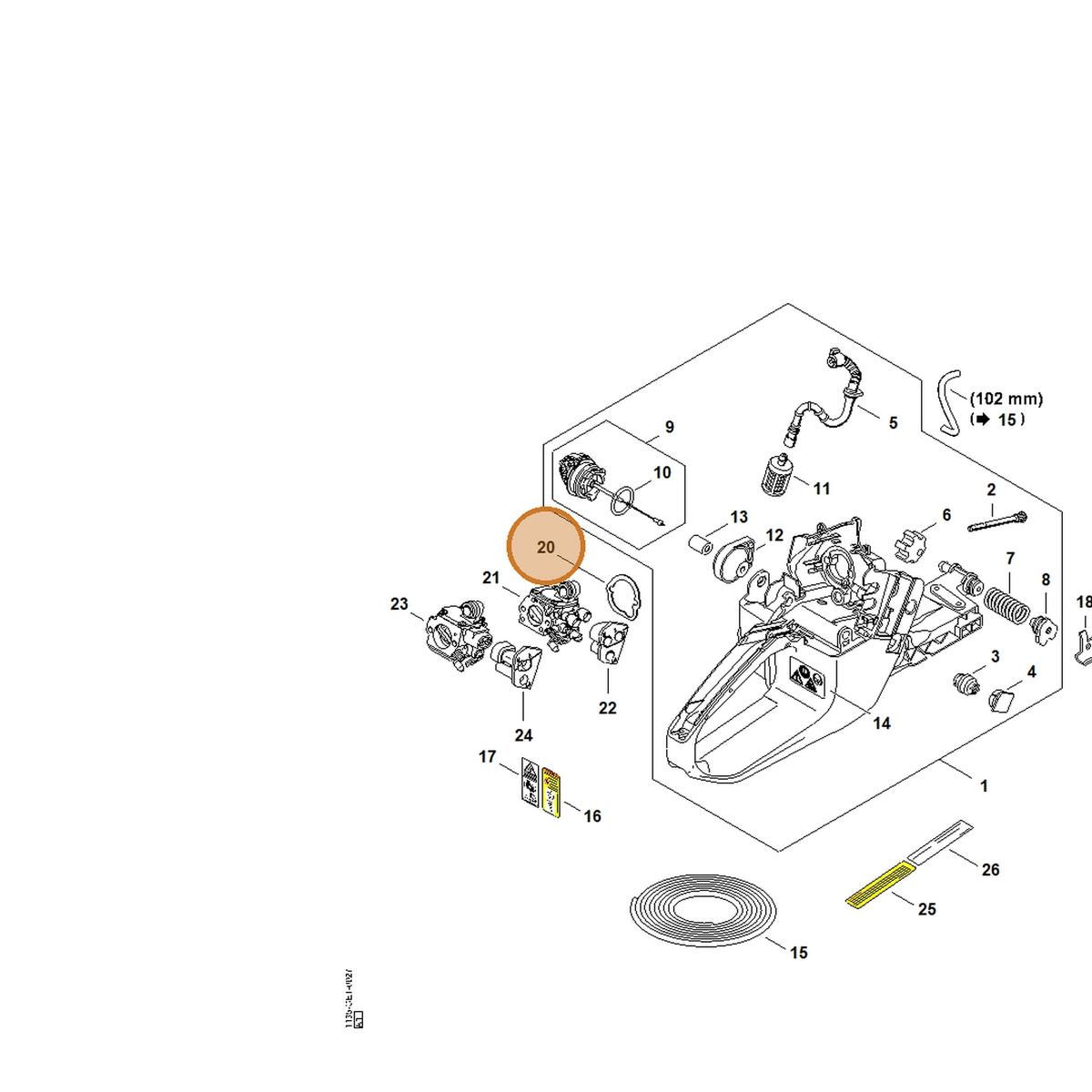 STIHL part 1135-121-8600 — IPL diagram snippet (6x zoom, amber highlight)
