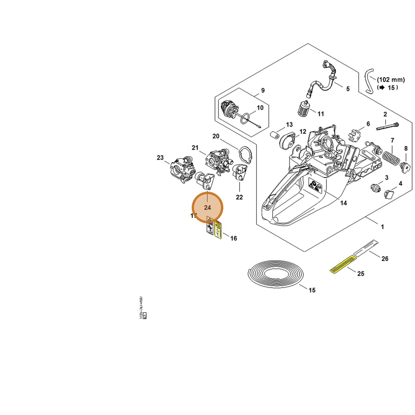 STIHL part 1135-123-7501 — IPL diagram snippet (6x zoom, amber highlight)