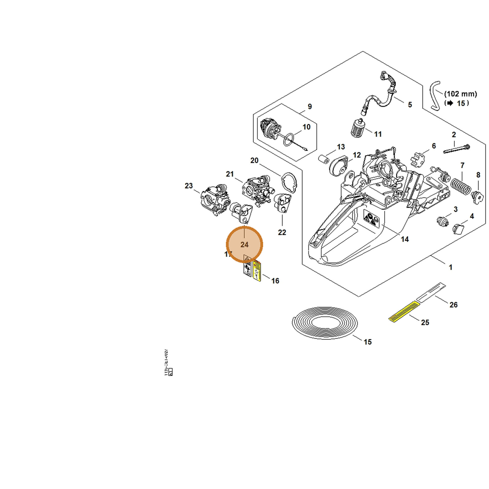 STIHL part 1135-123-7501 — IPL diagram snippet (6x zoom, amber highlight)