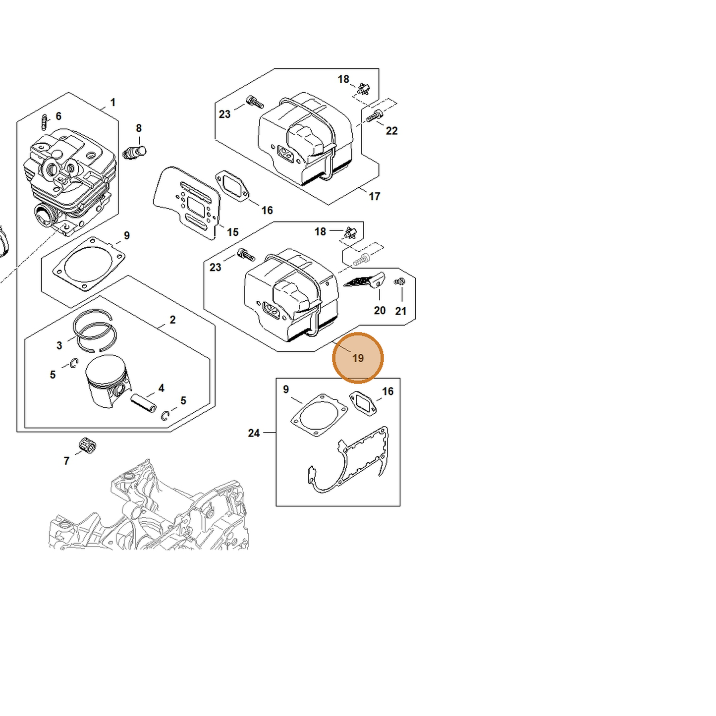 STIHL part 1135-140-0651 — IPL diagram snippet (6x zoom, amber highlight)