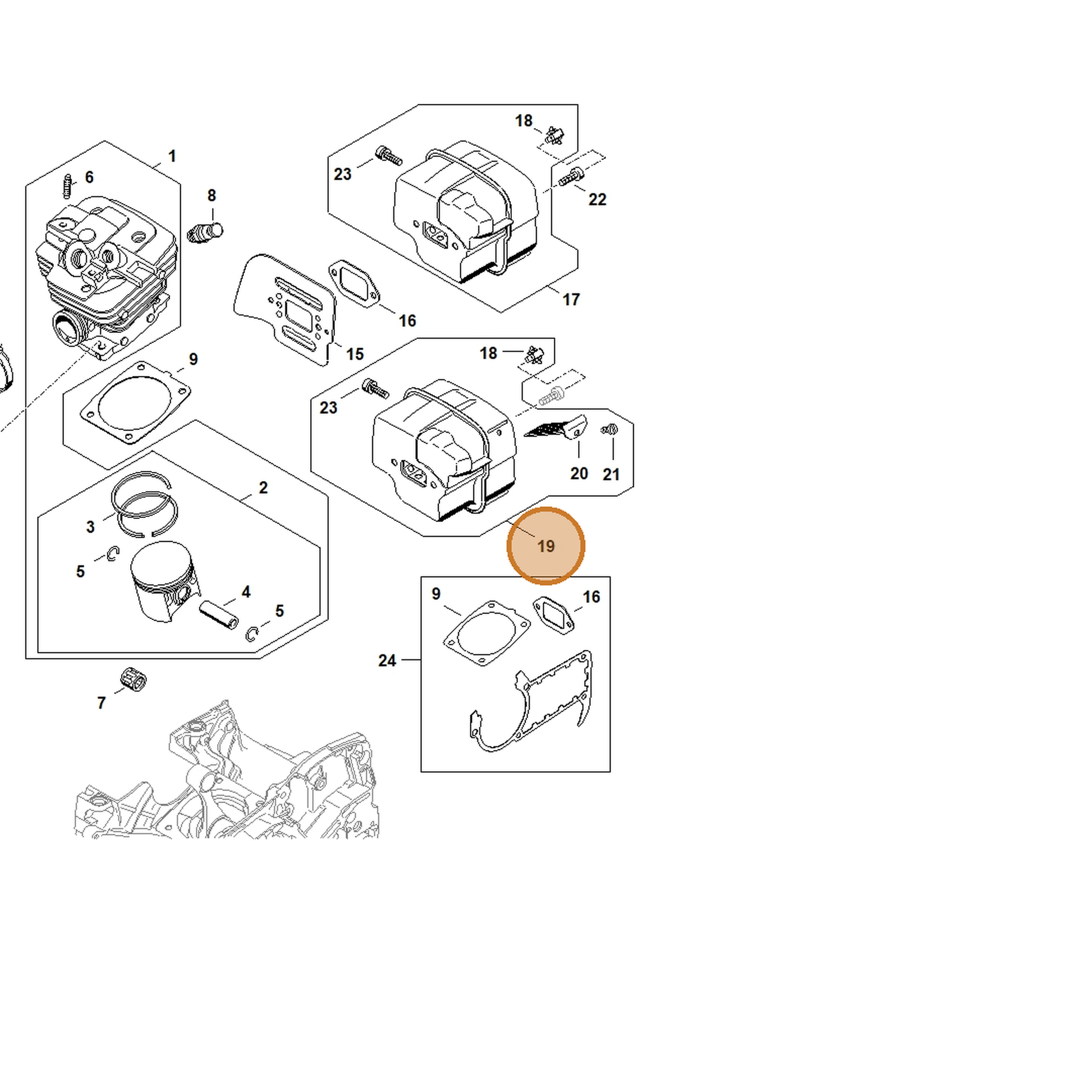 STIHL part 1135-140-0651 — IPL diagram snippet (6x zoom, amber highlight)