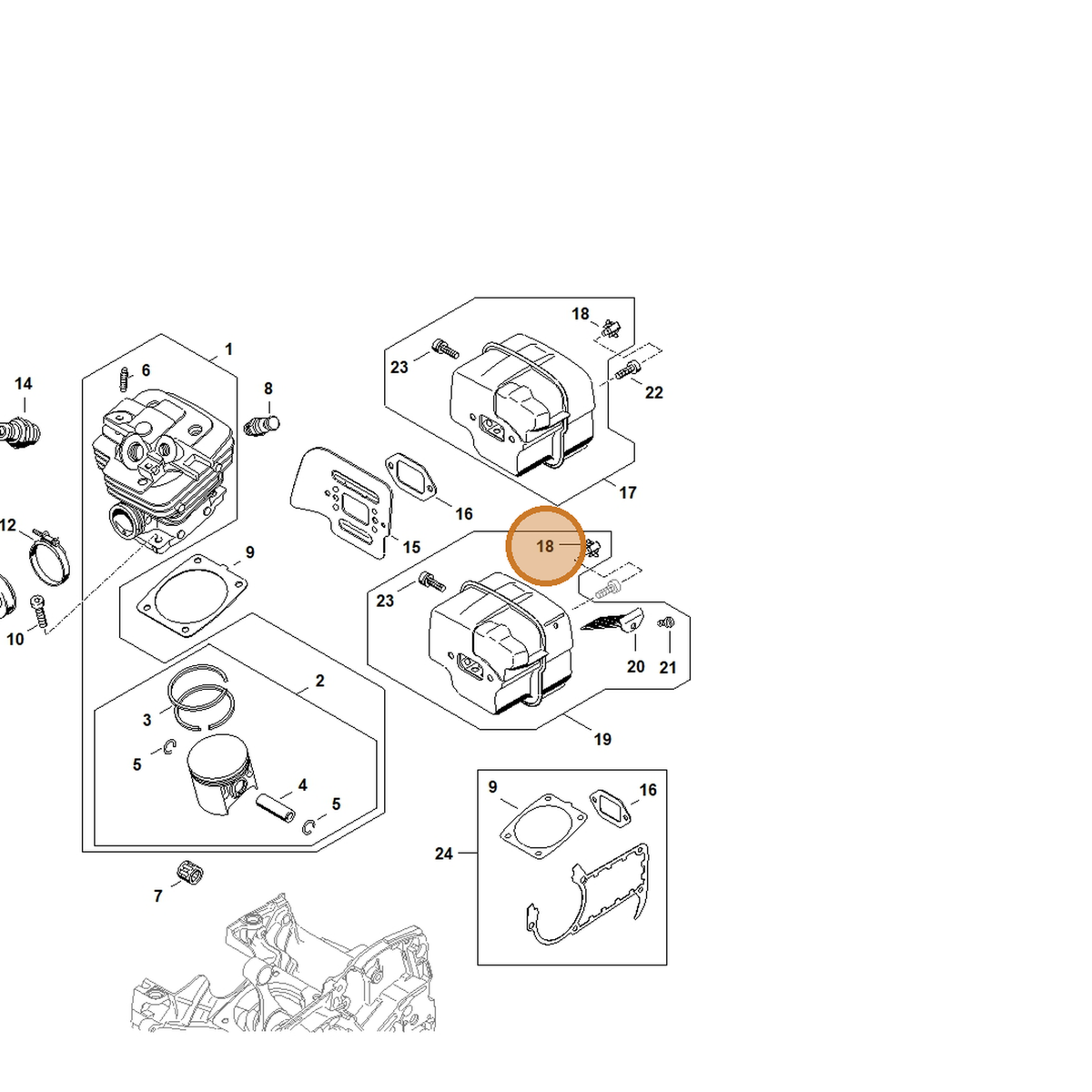 STIHL part 1135-145-9001 — IPL diagram snippet (6x zoom, amber highlight)