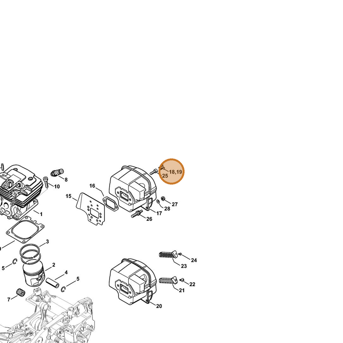 STIHL part 1135-145-9002 — IPL diagram snippet (6x zoom, amber highlight)