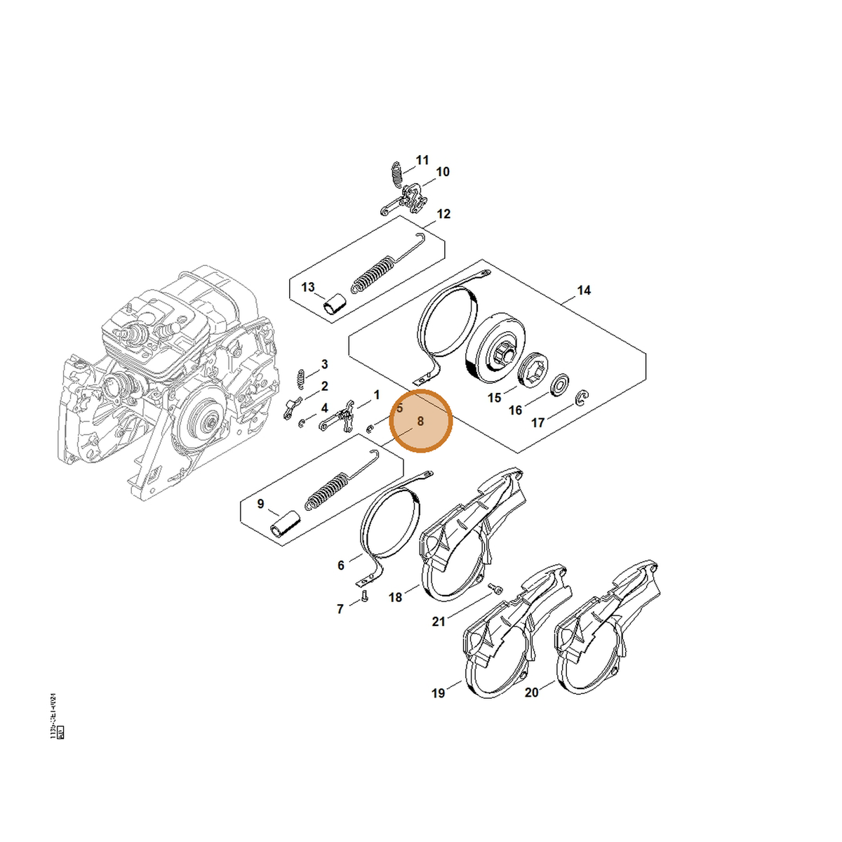 STIHL part 1135-160-5500 — IPL diagram snippet (6x zoom, amber highlight)