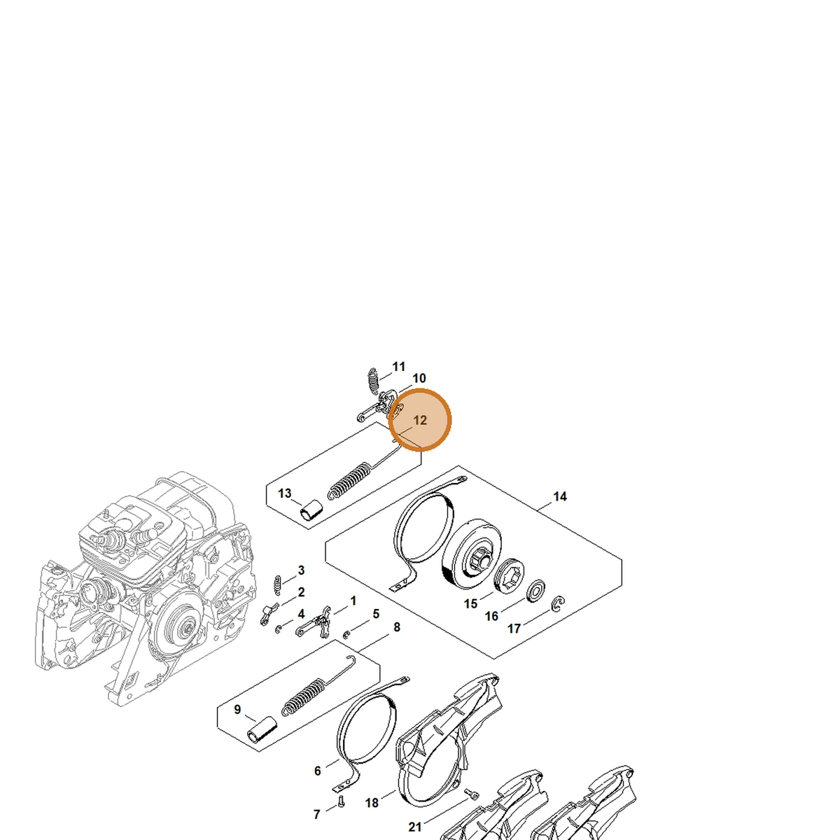 STIHL part 1135-160-5501 — IPL diagram snippet (6x zoom, amber highlight)