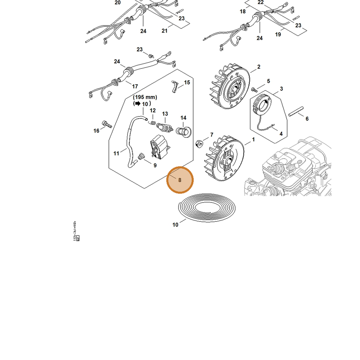 STIHL part 1135-400-1308 — IPL diagram snippet (6x zoom, amber highlight)