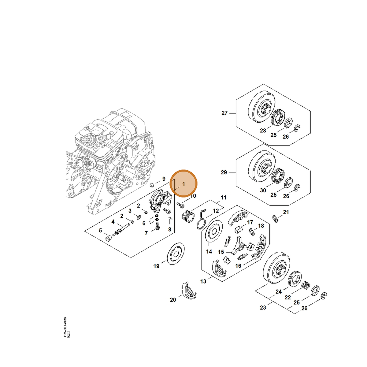 STIHL part 1135-640-3200 — IPL diagram snippet (6x zoom, amber highlight)