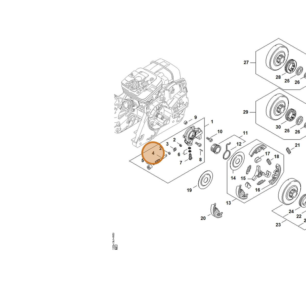 STIHL part 1135-647-0600 — IPL diagram snippet (6x zoom, amber highlight)