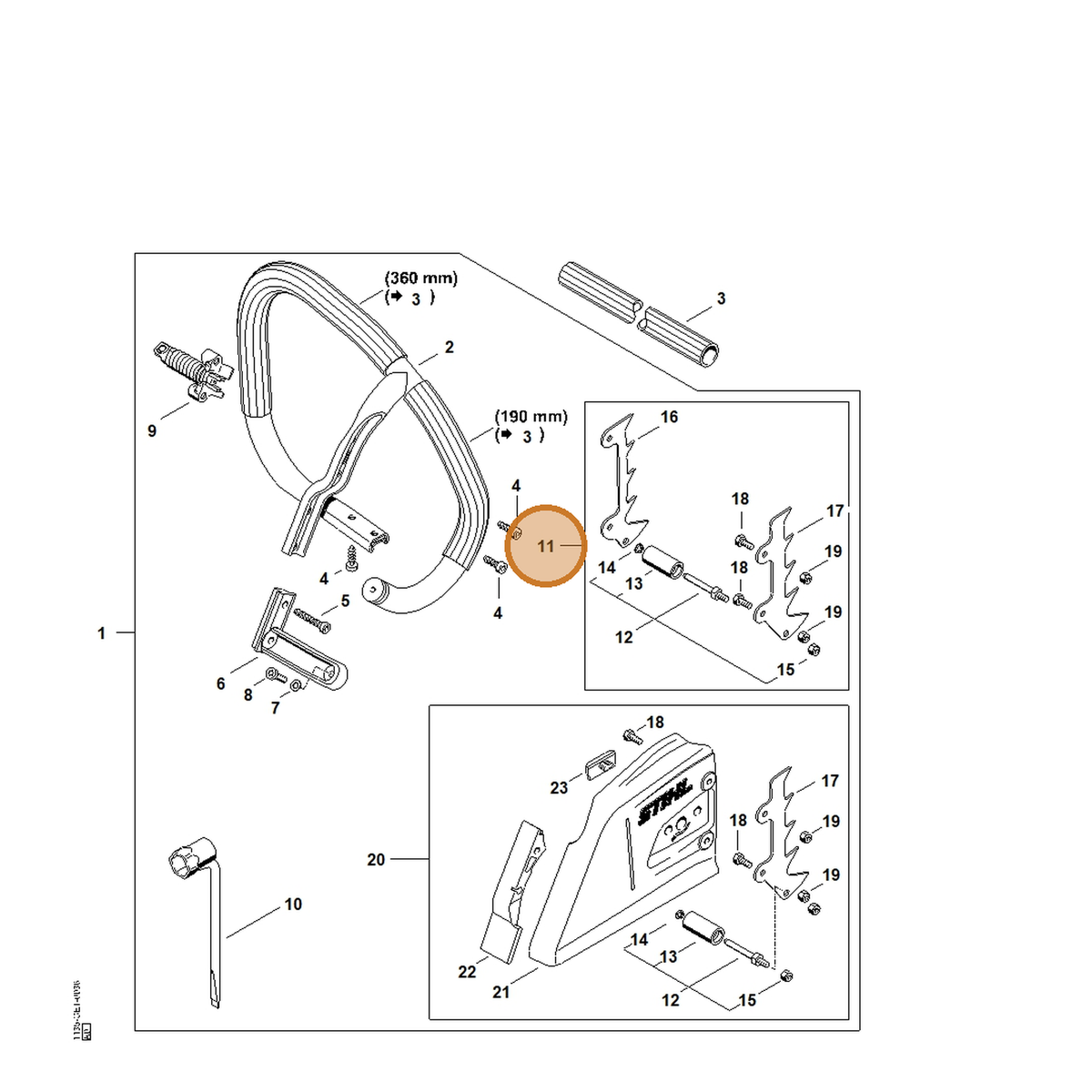 STIHL part 1135-650-7750 — IPL diagram snippet (6x zoom, amber highlight)