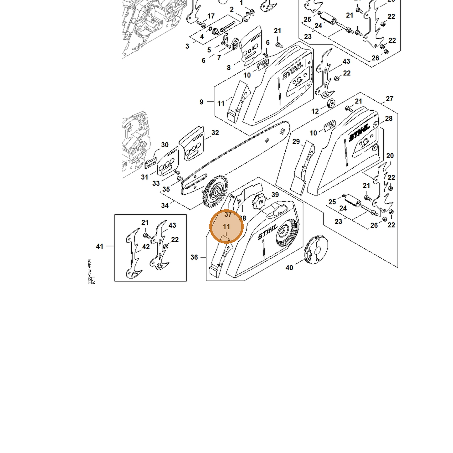 STIHL part 1135-656-1500 — IPL diagram snippet (6x zoom, amber highlight)
