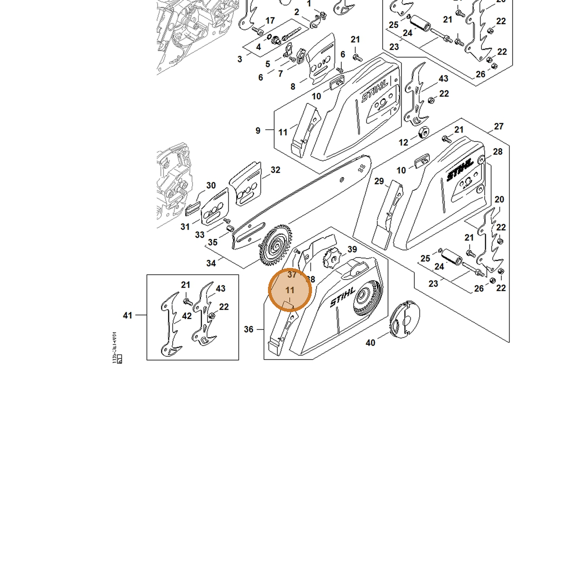 STIHL part 1135-656-1500 — IPL diagram snippet (6x zoom, amber highlight)