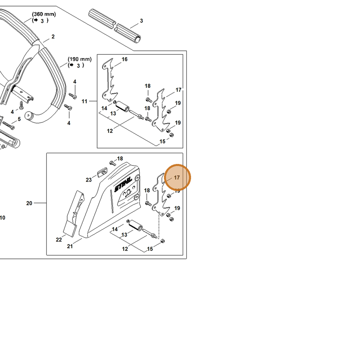 STIHL part 1135-664-0500 — IPL diagram snippet (6x zoom, amber highlight)