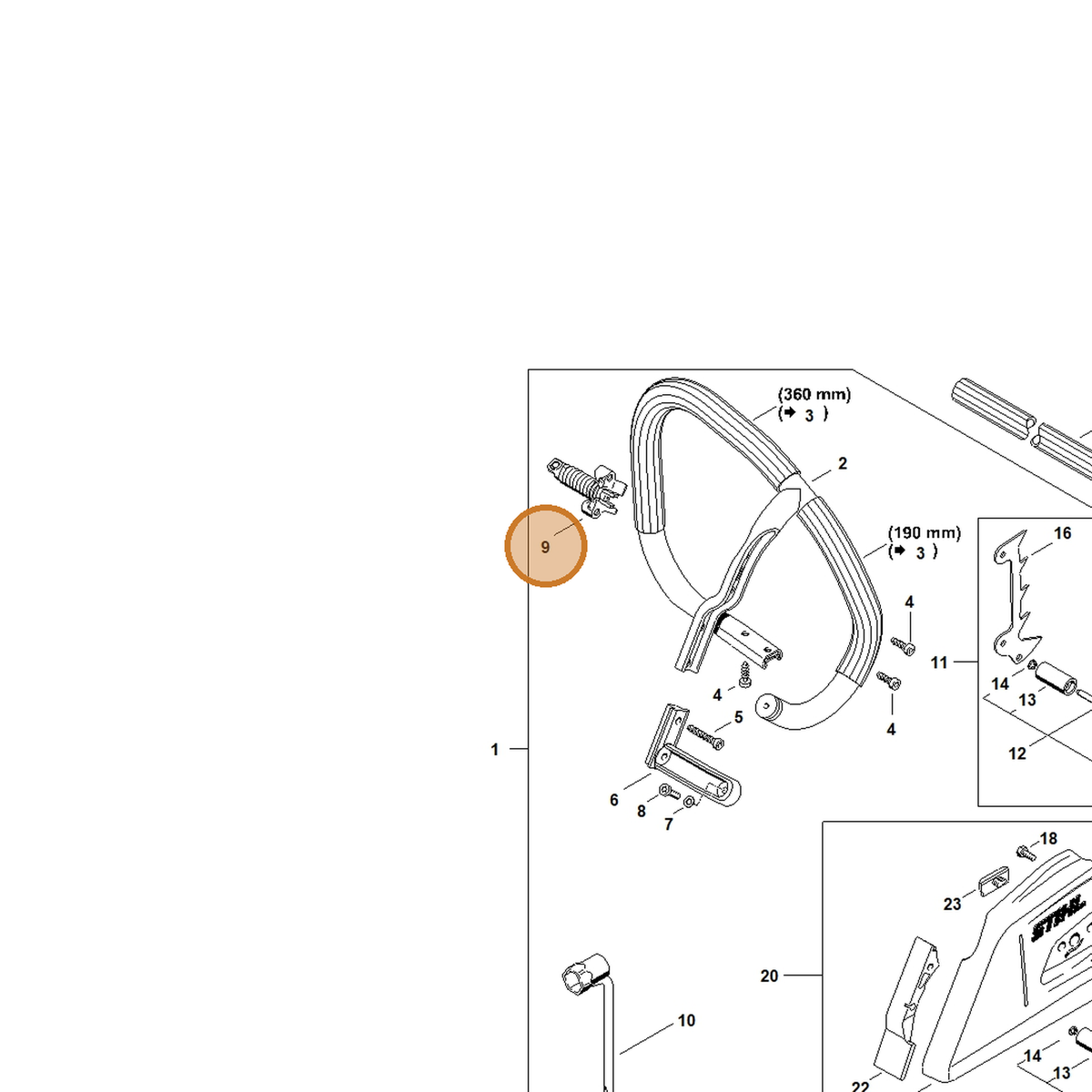 STIHL part 1135-790-8301 — IPL diagram snippet (6x zoom, amber highlight)