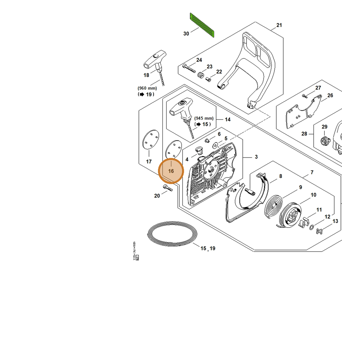 STIHL part 1135-967-1500 — IPL diagram snippet (6x zoom, amber highlight)