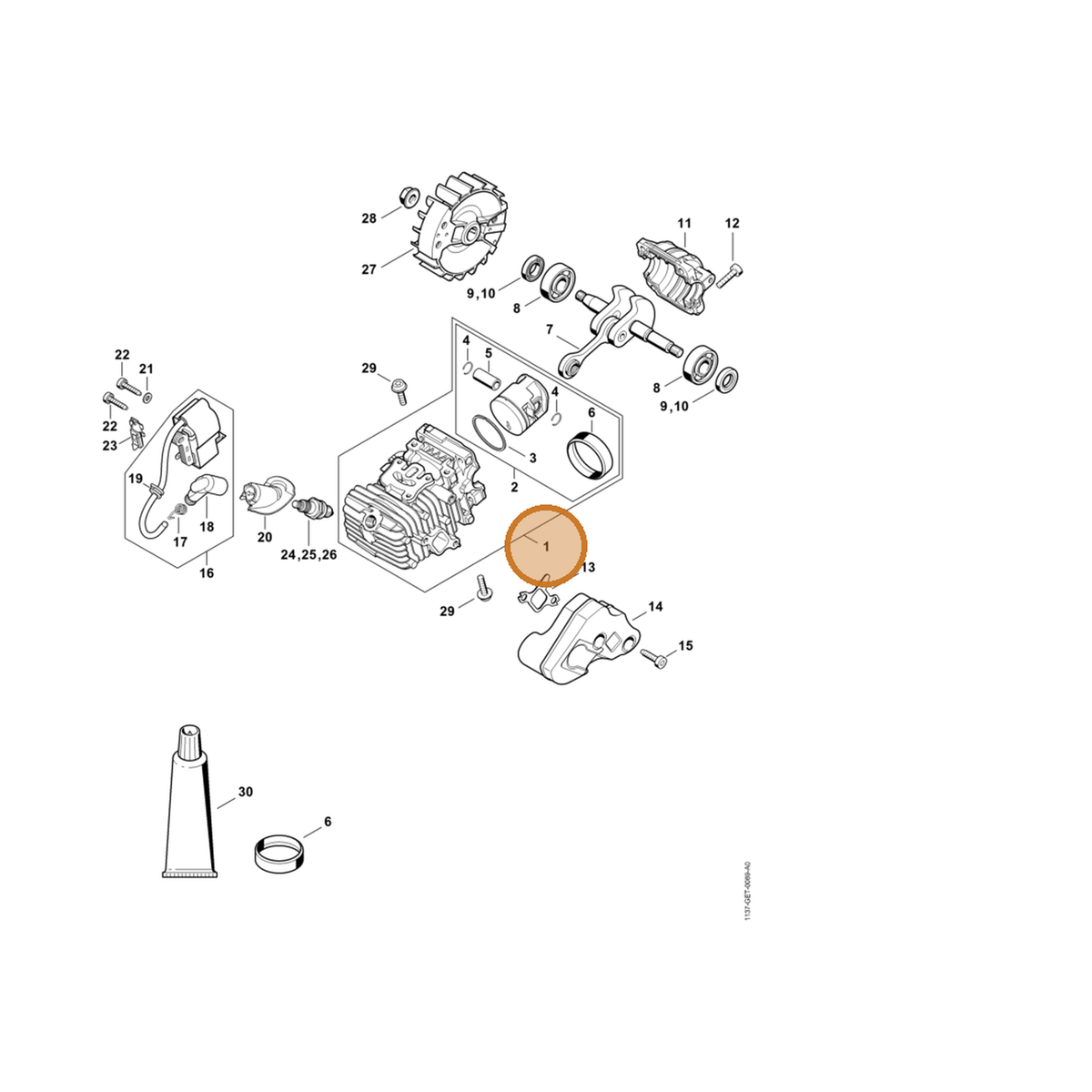 STIHL part 1137-020-1209 — IPL diagram snippet (6x zoom, amber highlight)