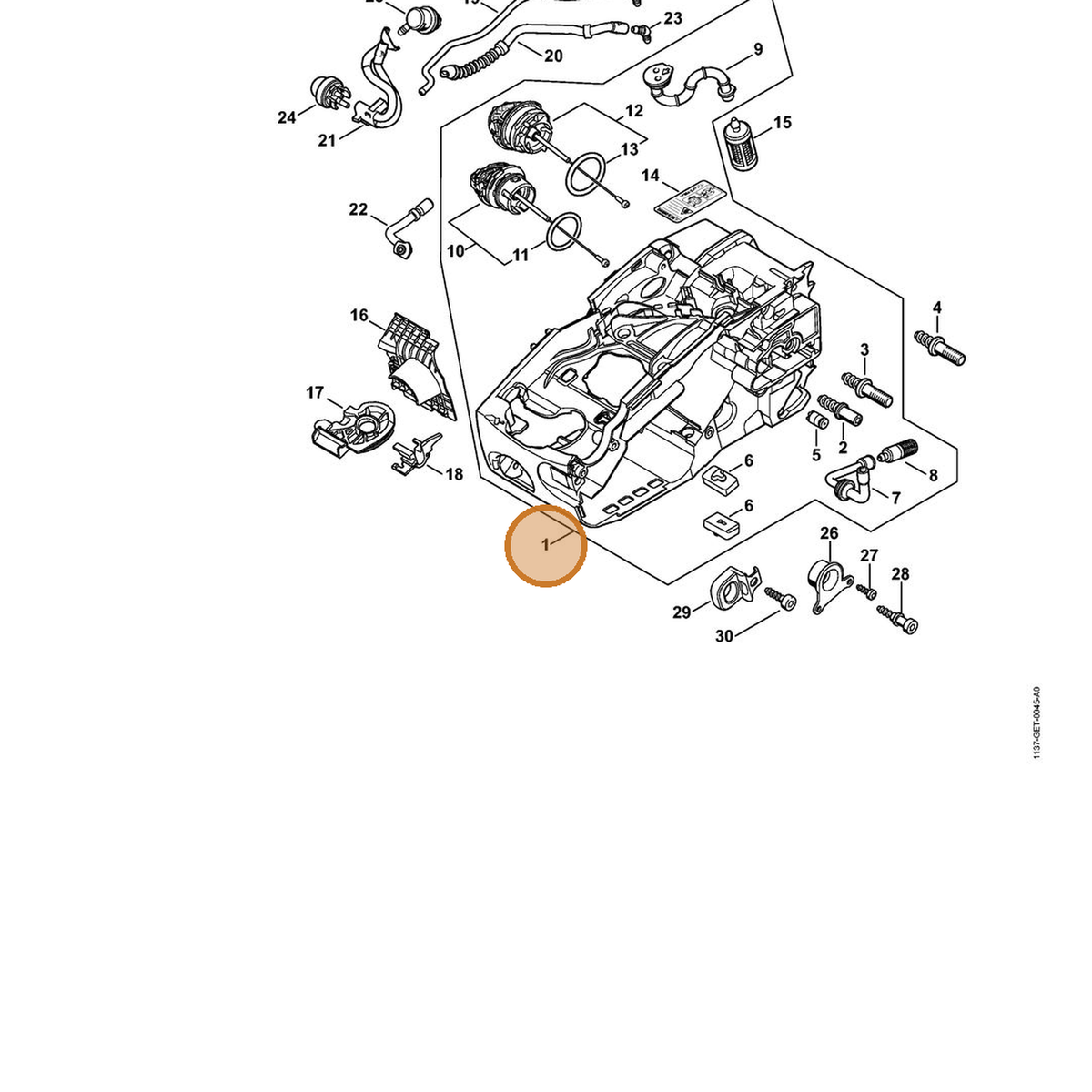 STIHL part 1137-020-3007 — IPL diagram snippet (6x zoom, amber highlight)