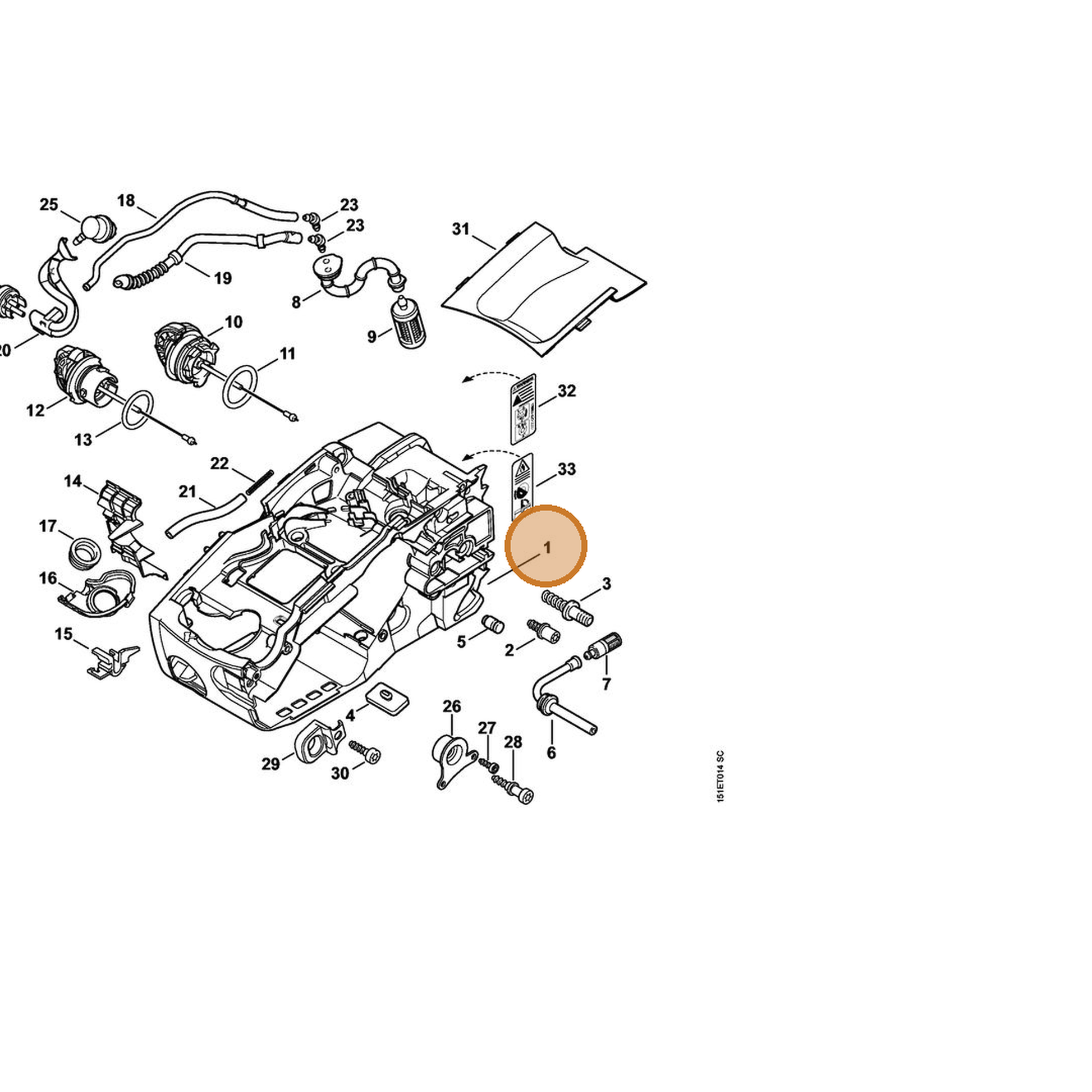 STIHL part 1137-020-3009 — IPL diagram snippet (6x zoom, amber highlight)