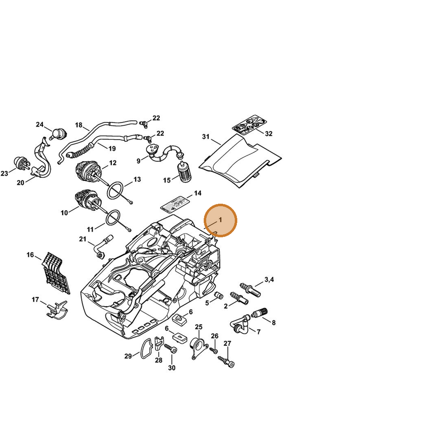STIHL part 1137-020-3012 — IPL diagram snippet (6x zoom, amber highlight)