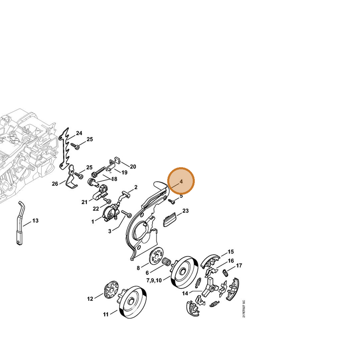 STIHL part 1137-021-1100 — IPL diagram snippet (6x zoom, amber highlight)