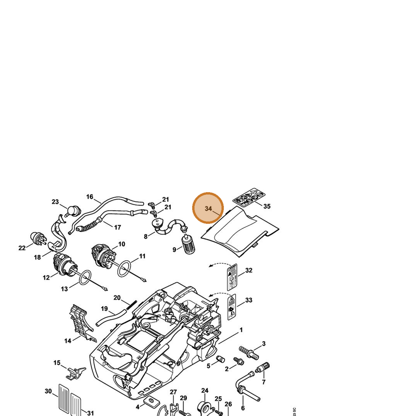 STIHL part 1137-021-1101 — IPL diagram snippet (6x zoom, amber highlight)