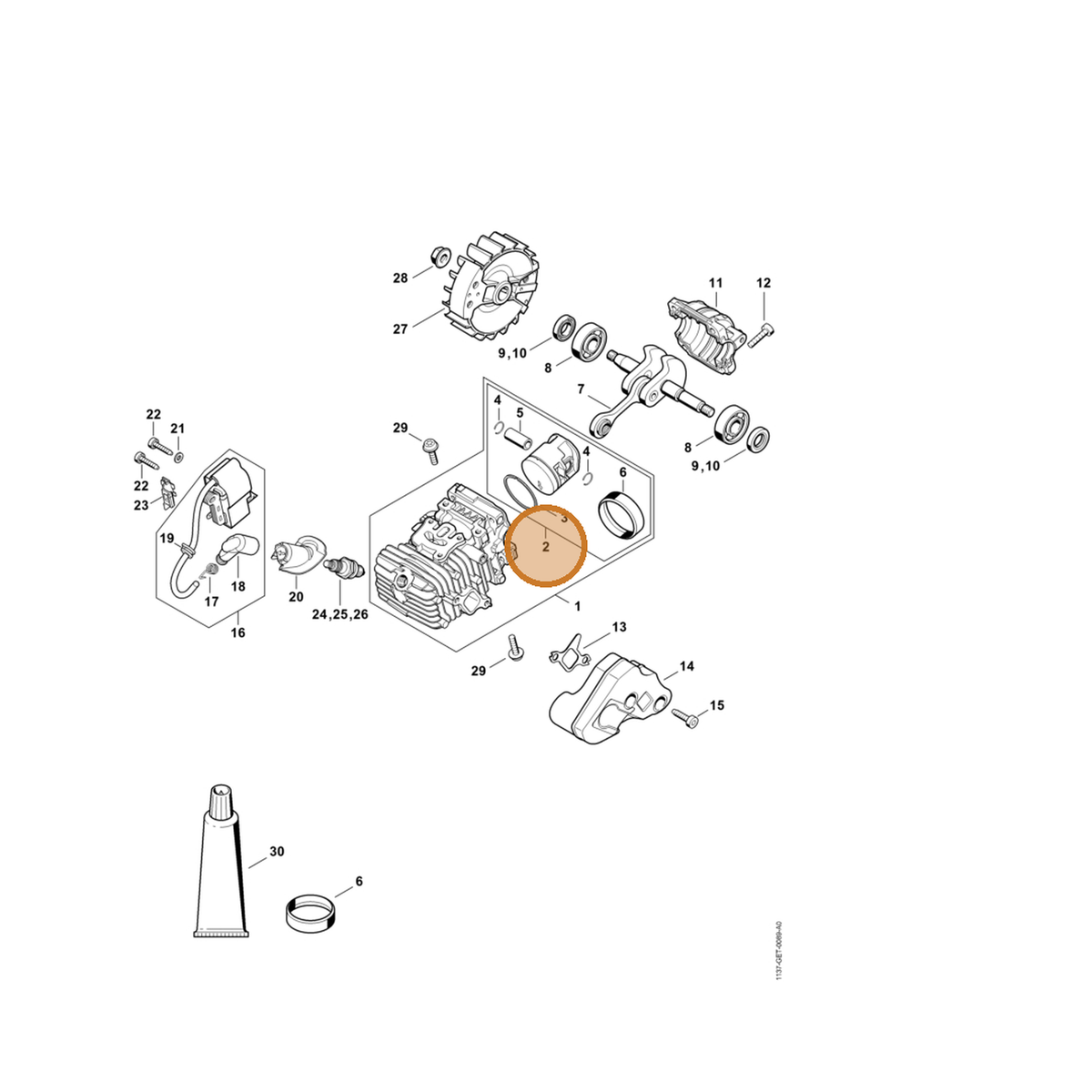 STIHL part 1137-030-2012 — IPL diagram snippet (6x zoom, amber highlight)