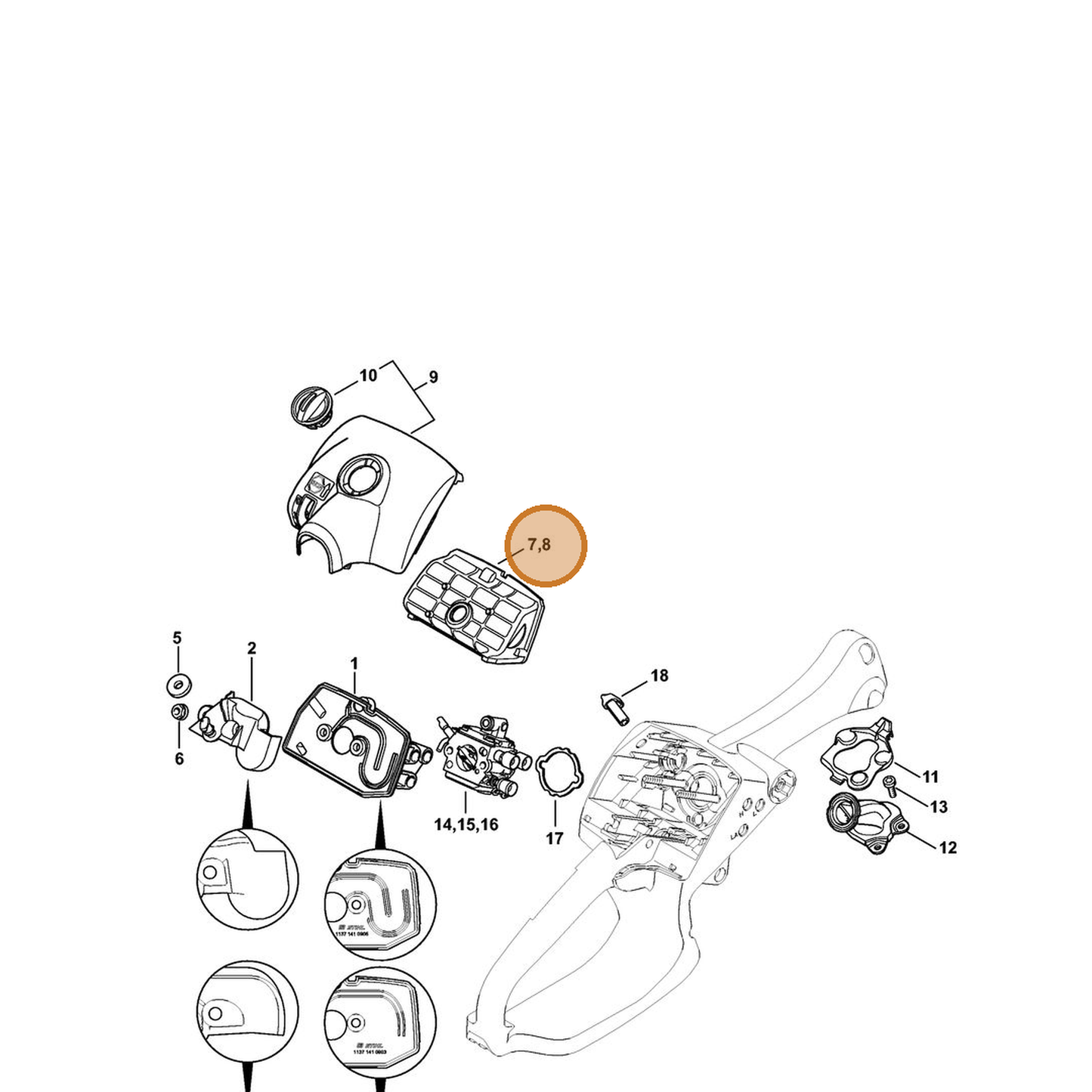 STIHL part 1137-120-1607 — IPL diagram snippet (6x zoom, amber highlight)