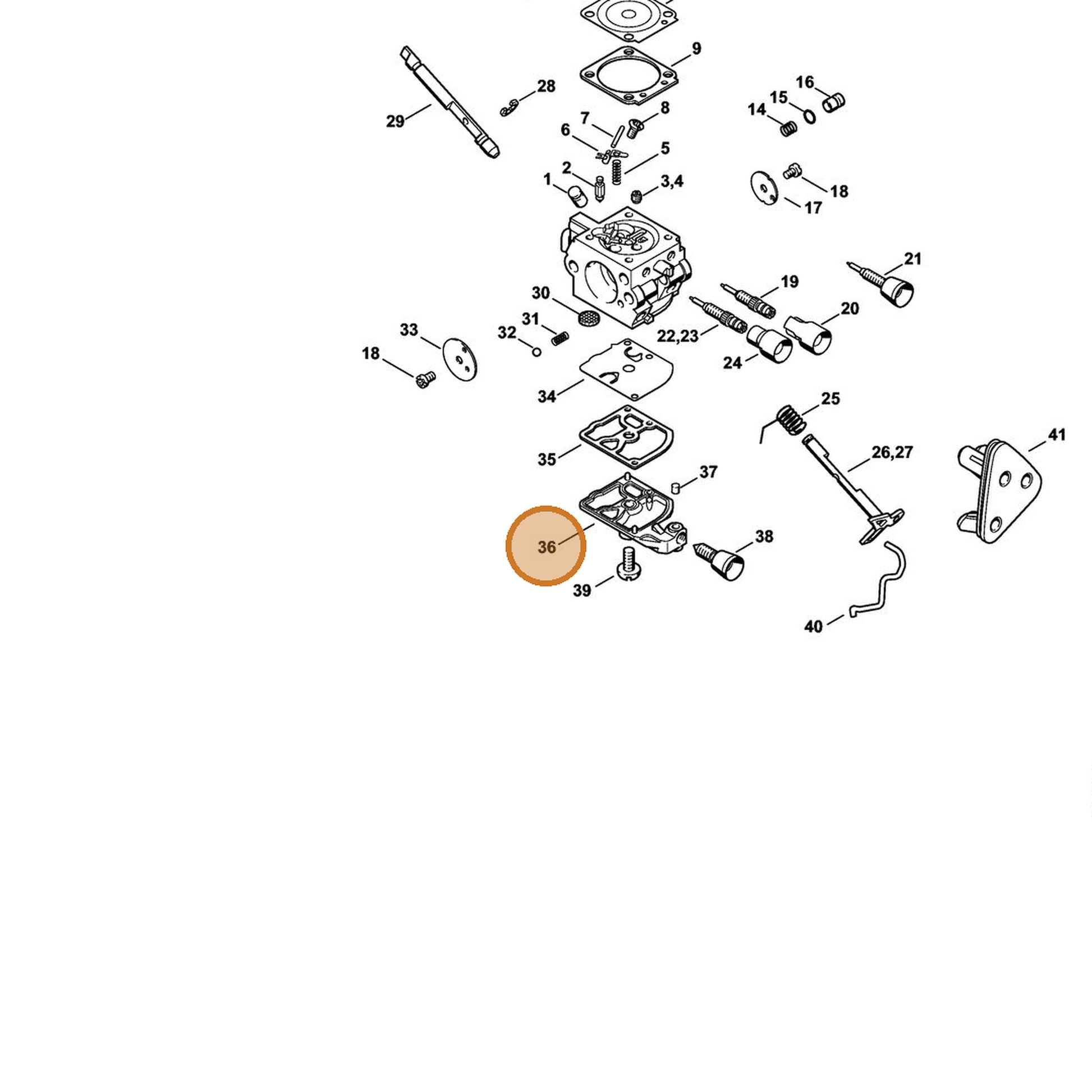 STIHL part 1137-121-0800 — IPL diagram snippet (6x zoom, amber highlight)