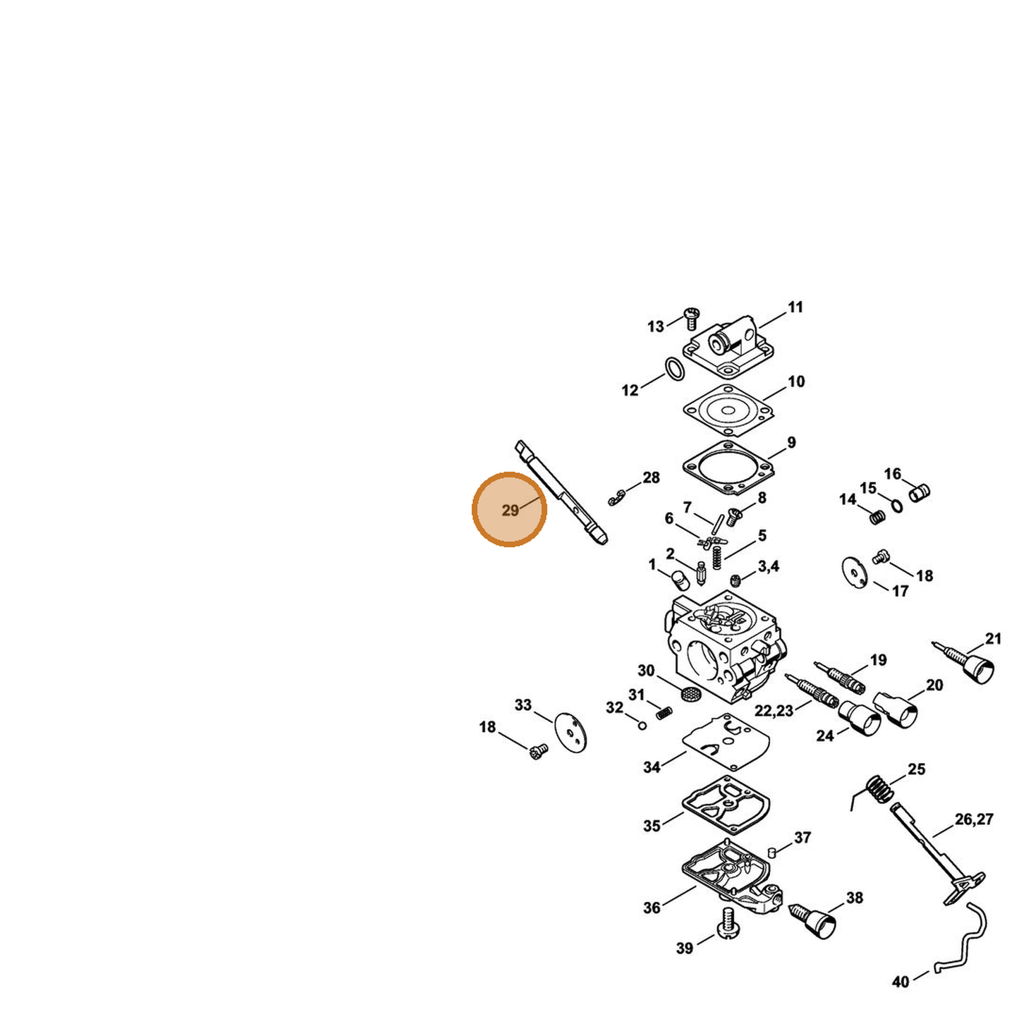 STIHL part 1137-121-3000 — IPL diagram snippet (6x zoom, amber highlight)