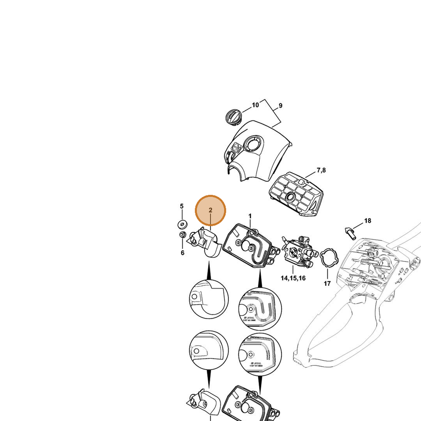 STIHL part 1137-121-6903 — IPL diagram snippet (6x zoom, amber highlight)