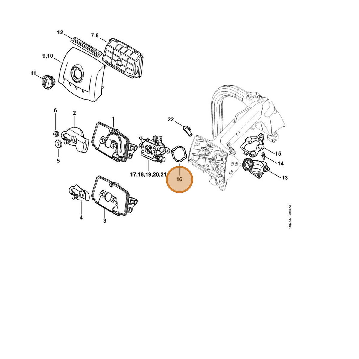 STIHL part 1137-121-8601 — IPL diagram snippet (6x zoom, amber highlight)