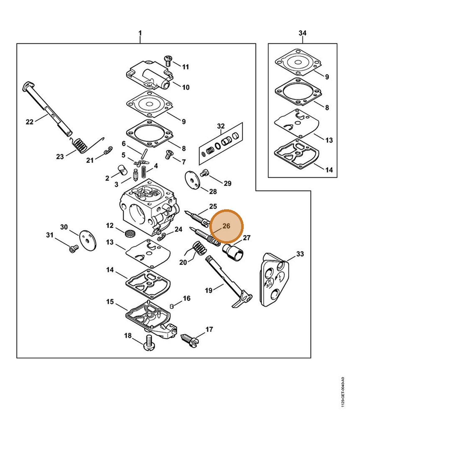 STIHL part 1137-122-6700 — IPL diagram snippet (6x zoom, amber highlight)