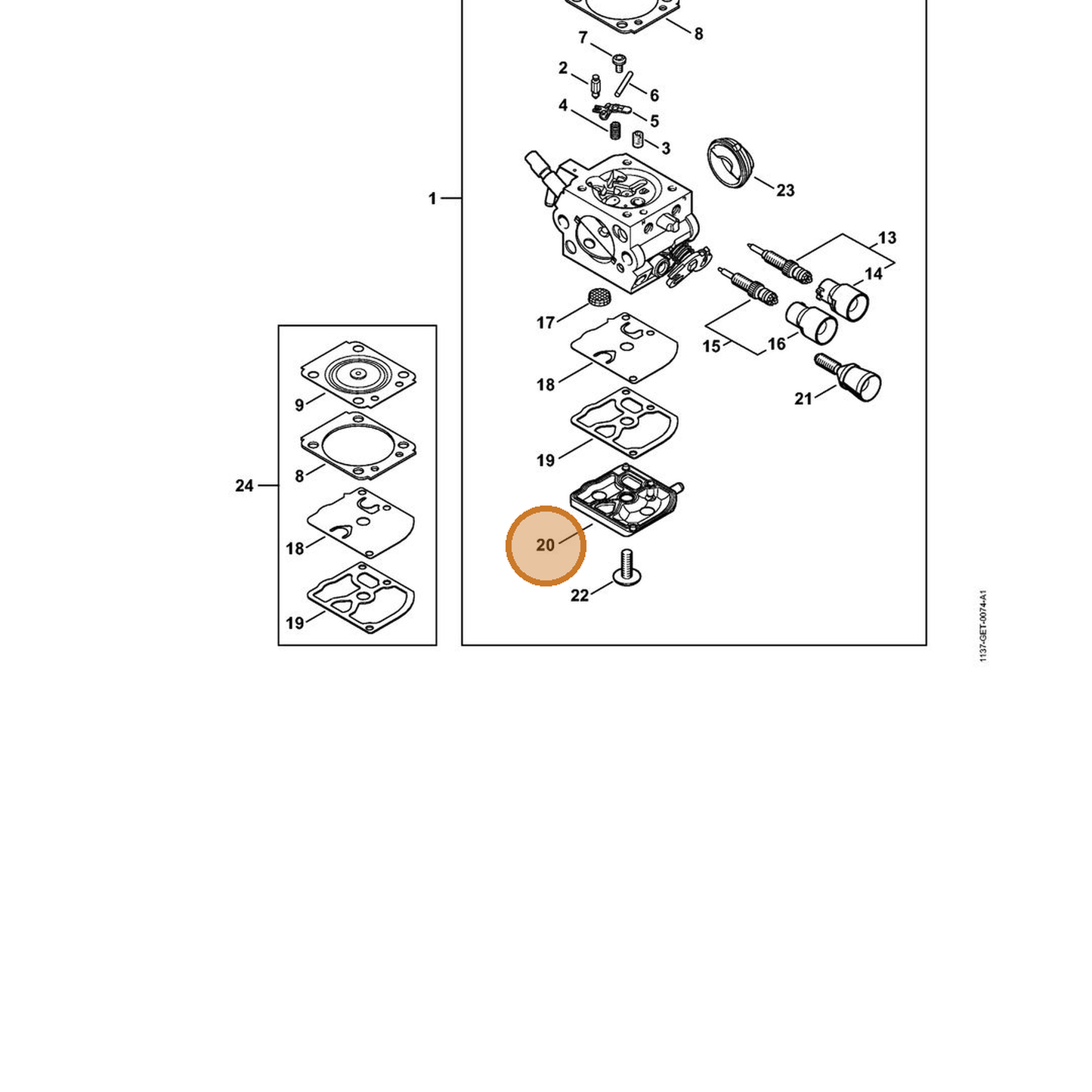 STIHL part 1137-125-0200 — IPL diagram snippet (6x zoom, amber highlight)