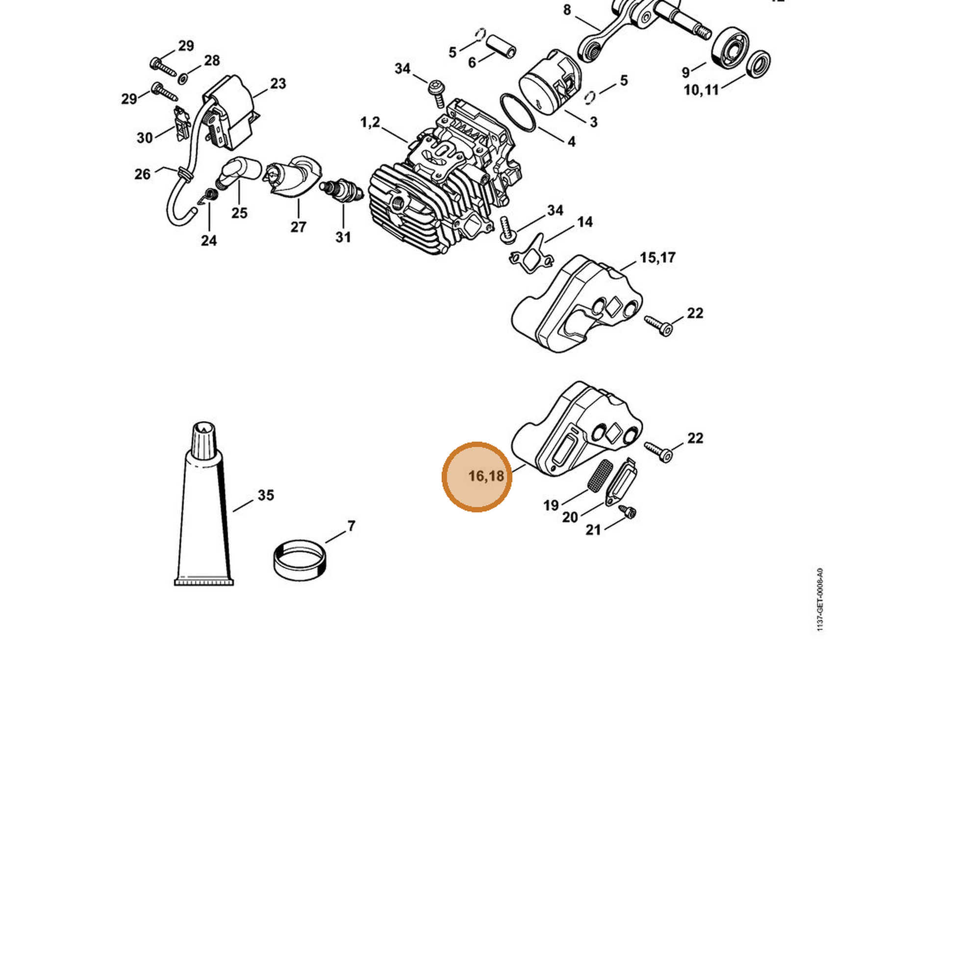 STIHL part 1137-140-0609 — IPL diagram snippet (6x zoom, amber highlight)