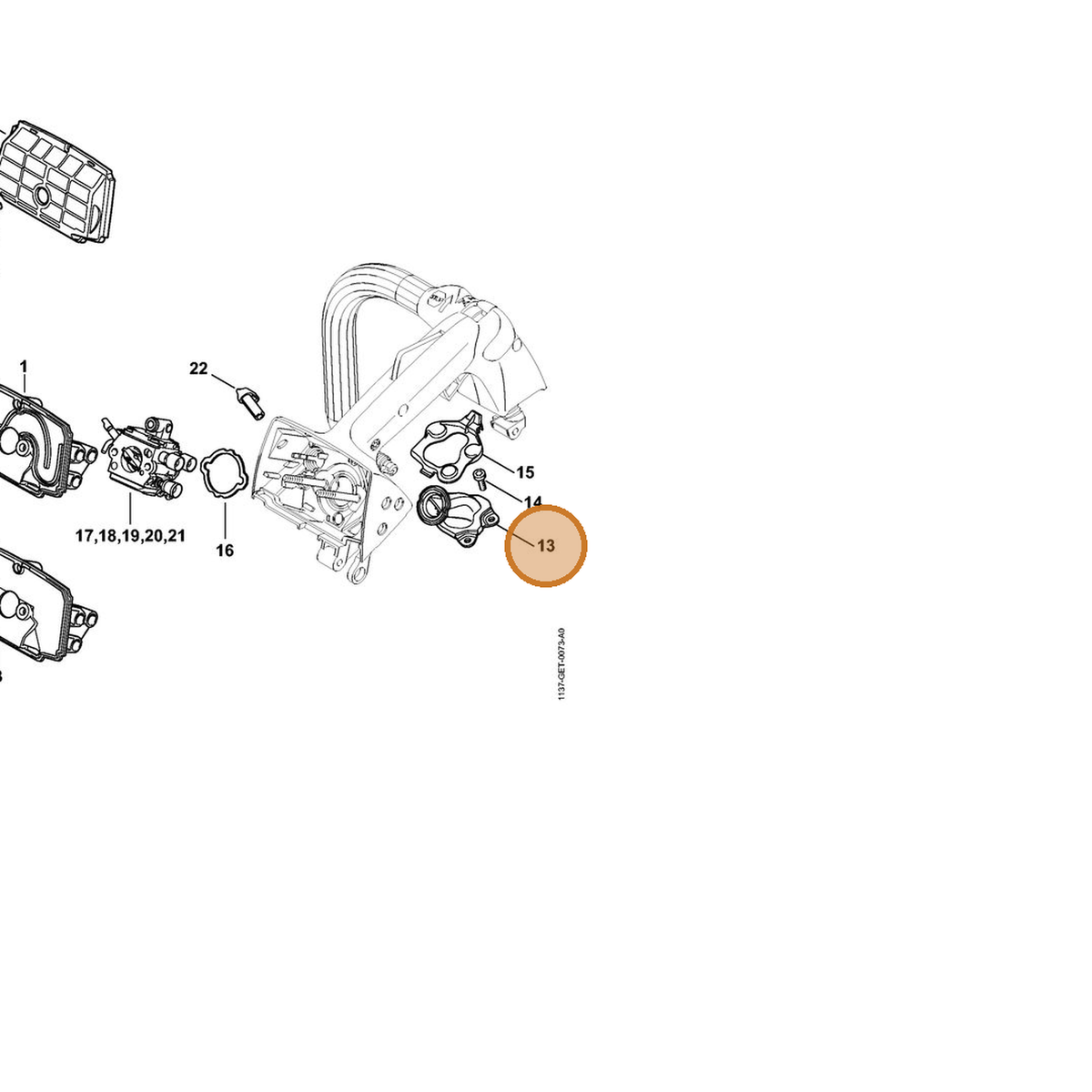 STIHL part 1137-140-2501 — IPL diagram snippet (6x zoom, amber highlight)