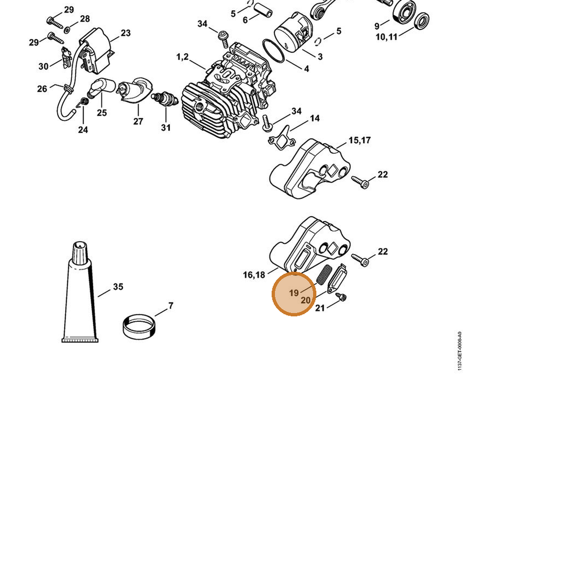 STIHL part 1137-141-9001 — IPL diagram snippet (6x zoom, amber highlight)