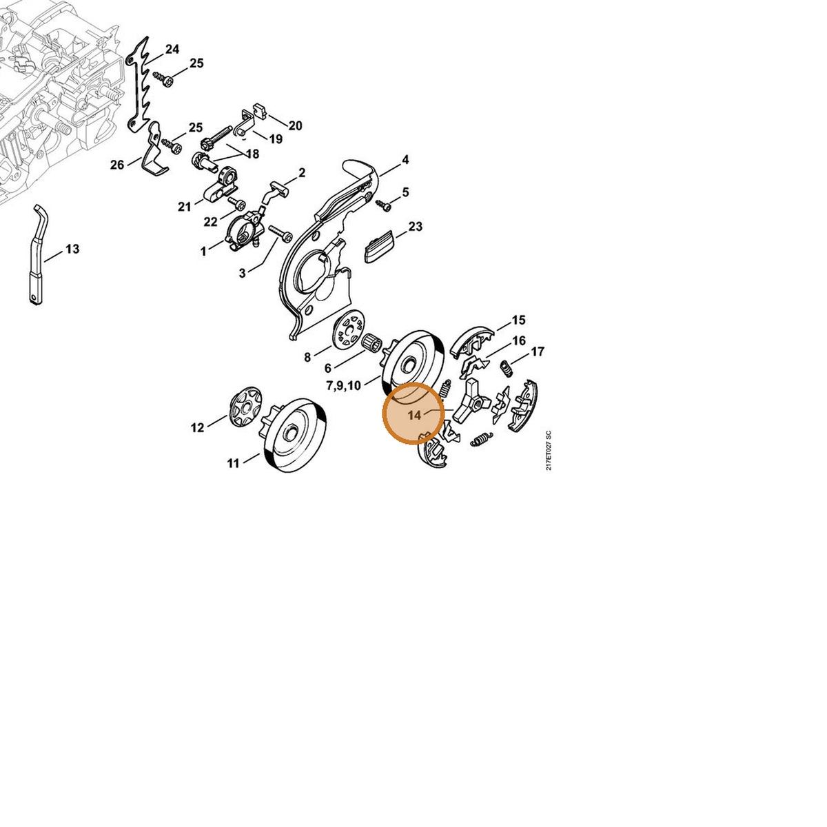 STIHL part 1137-160-2000 — IPL diagram snippet (6x zoom, amber highlight)