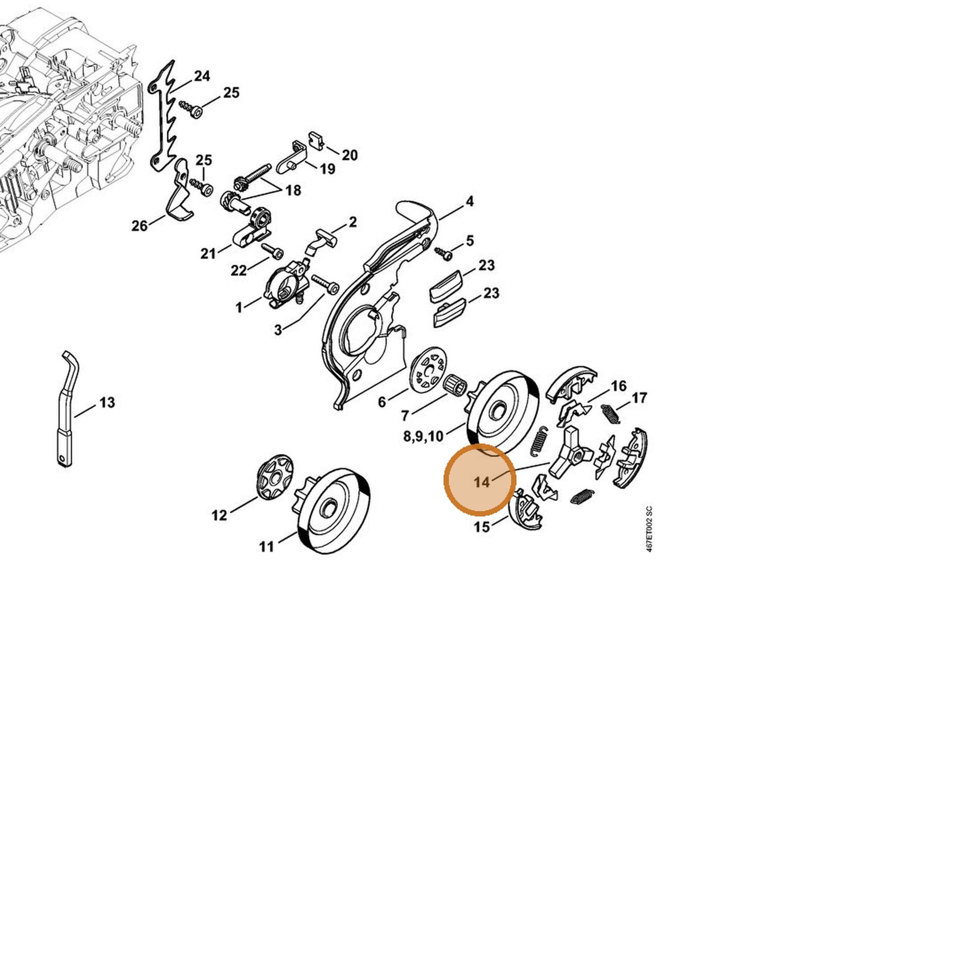 STIHL part 1137-160-2001 — IPL diagram snippet (6x zoom, amber highlight)