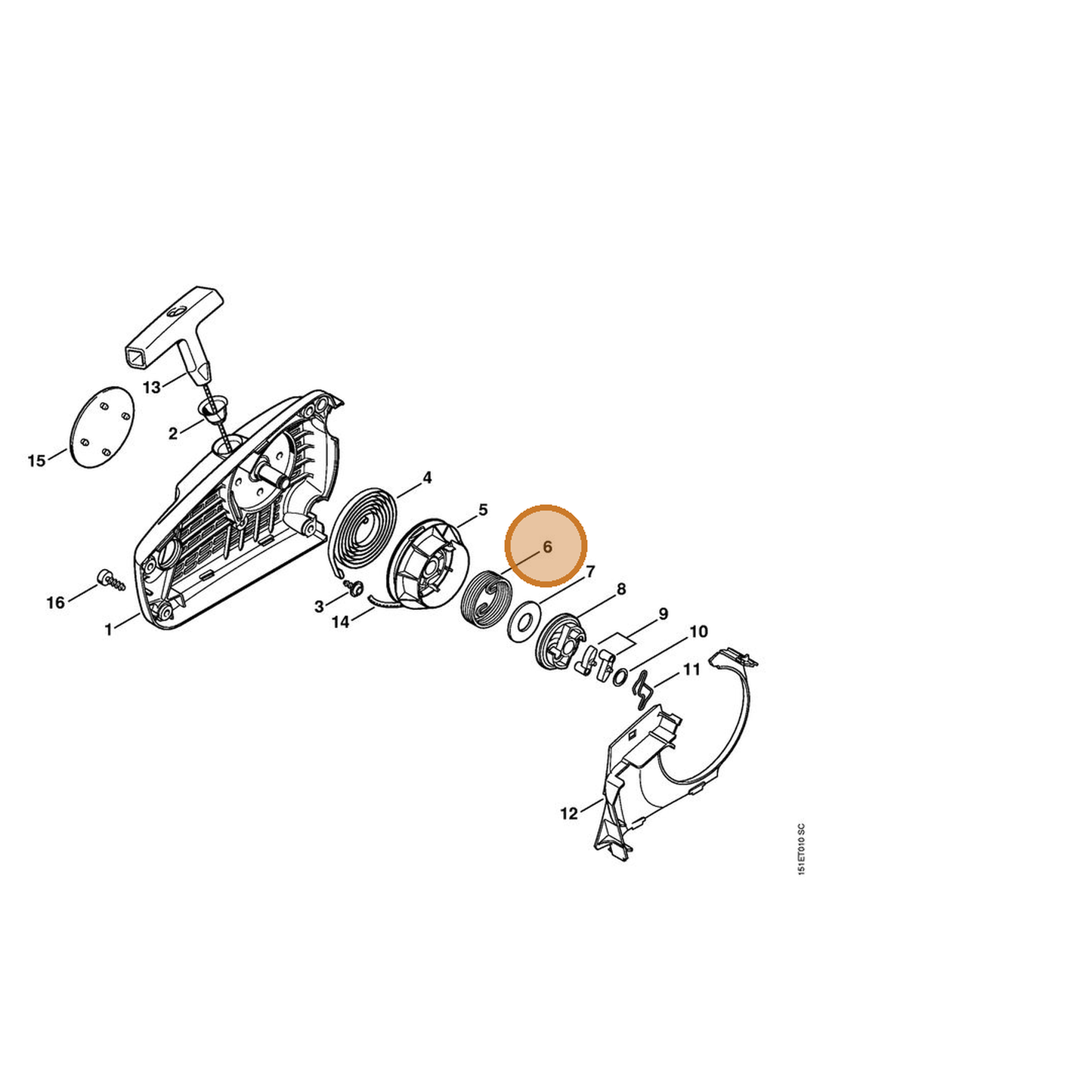STIHL part 1137-195-3501 — IPL diagram snippet (6x zoom, amber highlight)