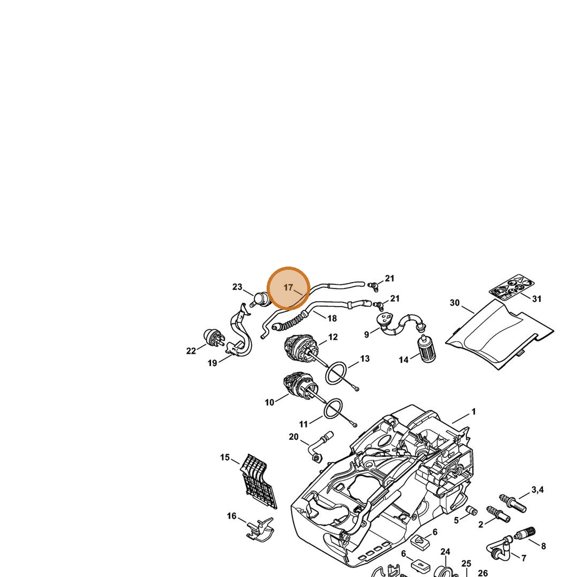 STIHL part 1137-350-5002 — IPL diagram snippet (6x zoom, amber highlight)