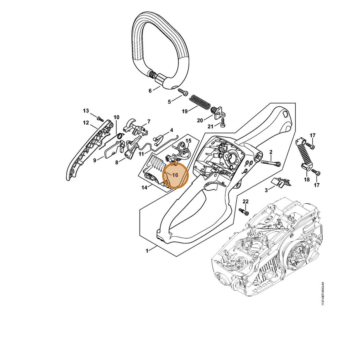 STIHL part 1137-351-4005 — IPL diagram snippet (6x zoom, amber highlight)