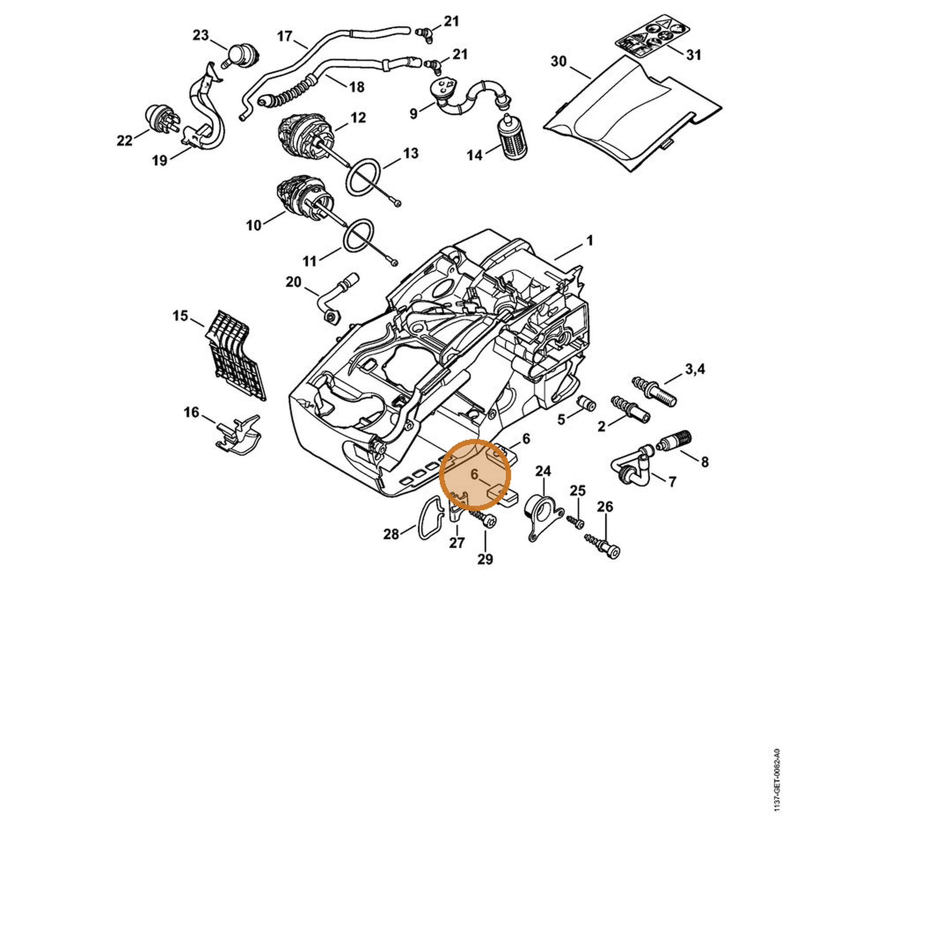 STIHL part 1137-352-5500 — IPL diagram snippet (6x zoom, amber highlight)