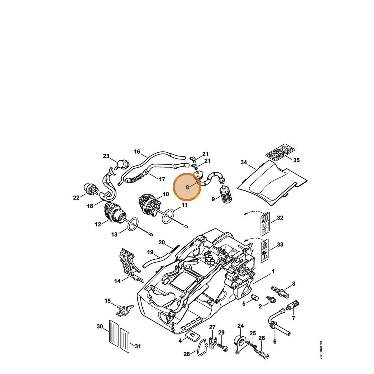 STIHL part 1137-358-7700 — IPL diagram snippet (6x zoom, amber highlight)